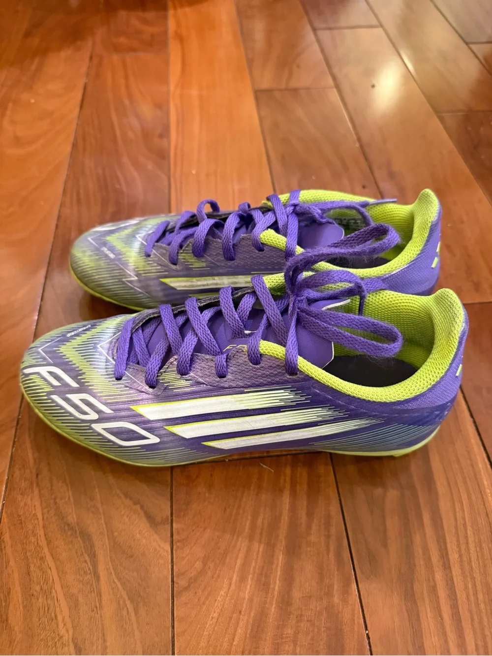 adidas Kids Purple and Neon Green Soccer Cleats